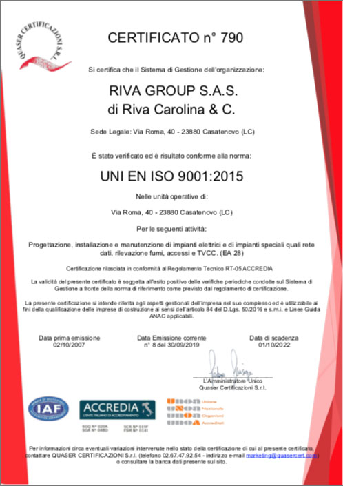 CERTIFICAZIONE ISO 9001-2015