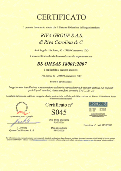 CERTIFICAZIONE BS OHSAS 18001:2007
